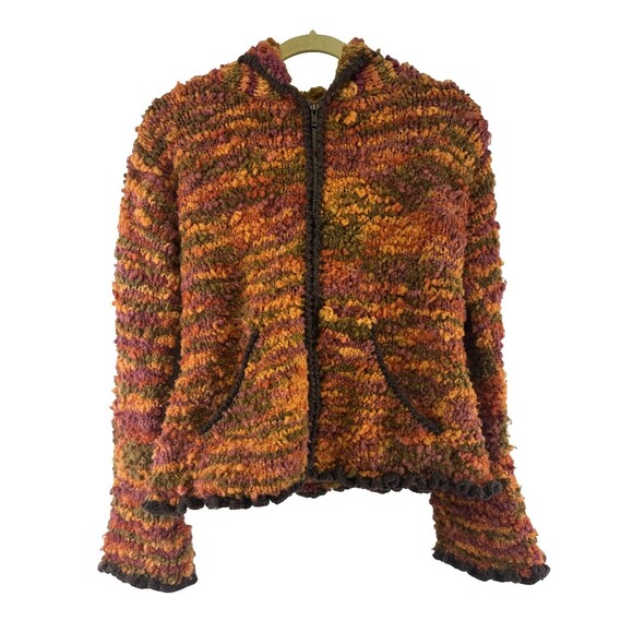 ECC Ecuadorian Clothing Company Wool Hood Full Zip Sweater Orange Textured Small - Picture 2 of 16